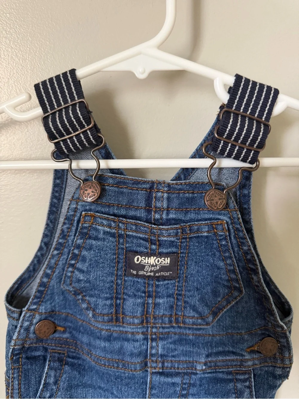 OshKosh B'gosh Unisex 0-3M Blue Denim Solid Overall One-Piece Adjustable